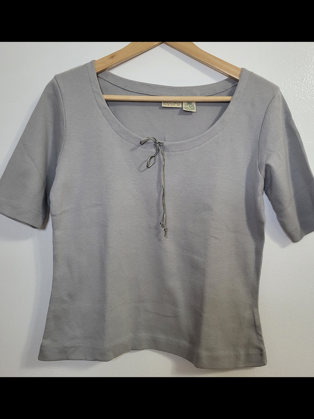 St. John's Bay Petite Small Gray Cotton Short Sleeve Tie-Front Knit Top Size S